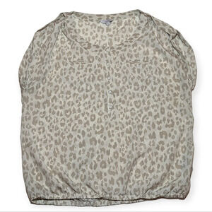 PURE by Alfred Sung Cream Tan Leopard Print  Shirt Sleeve Blouse Large Woman